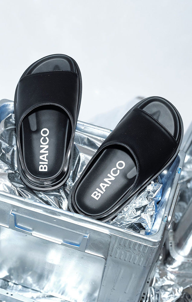 BIANCO BIAMILANO FAUX LEATHER SLIDES