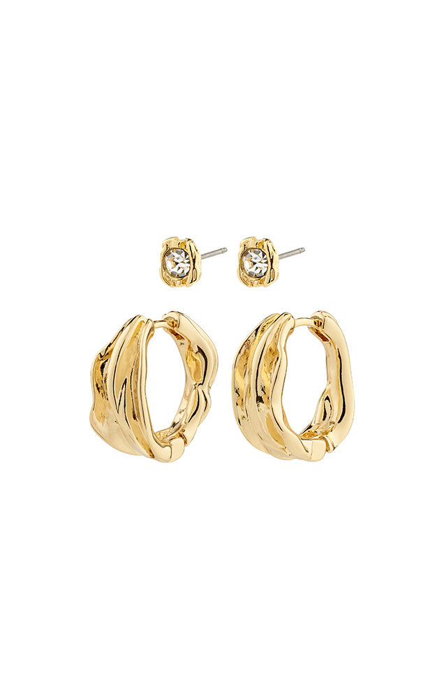 PILGRIM FEEL RECYCLED EARRINGS 2-IN-1 SET IN GOLD