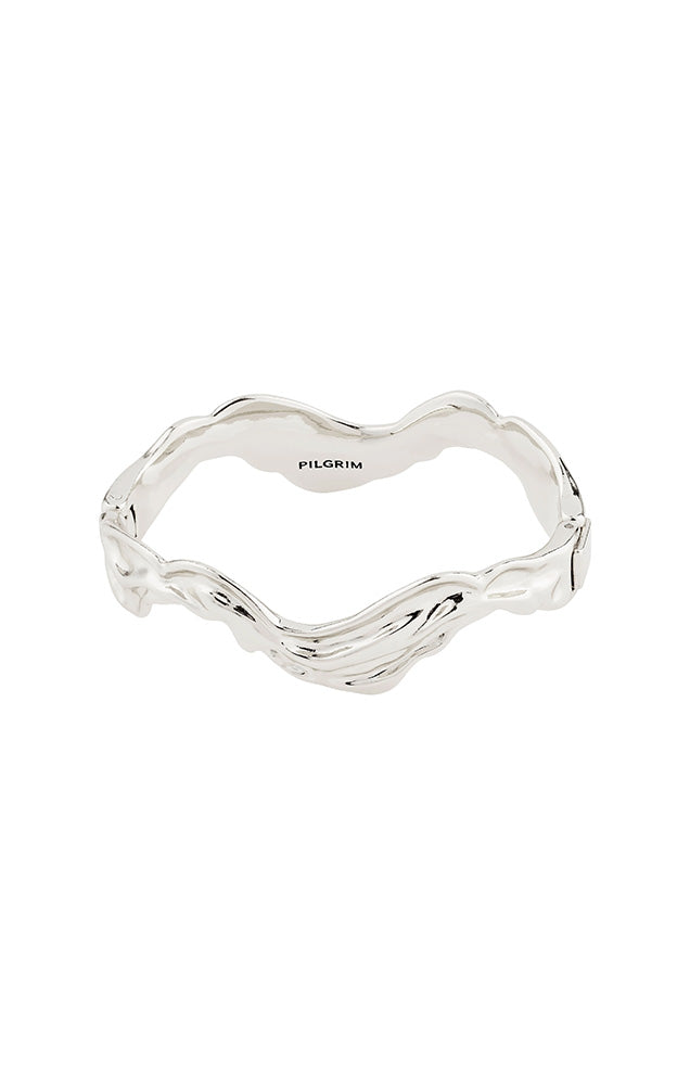 PILGRIM FEEL RECYCLED WAVY BANGLE BRACELET IN SILVER