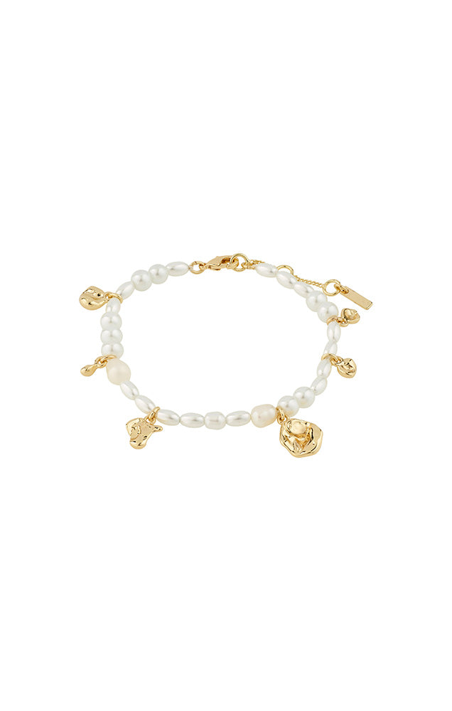 PILGRIM INTENT FRESHWATER PEARLS & PENDANTS BRACELET IN GOLD