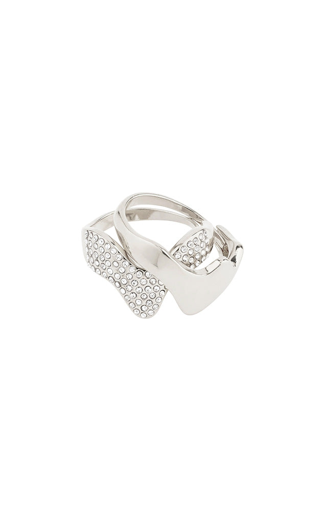 PILGRIM CONNECT RECYCLED 2-IN-1 SET CRYSTAL RINGS IN SILVER