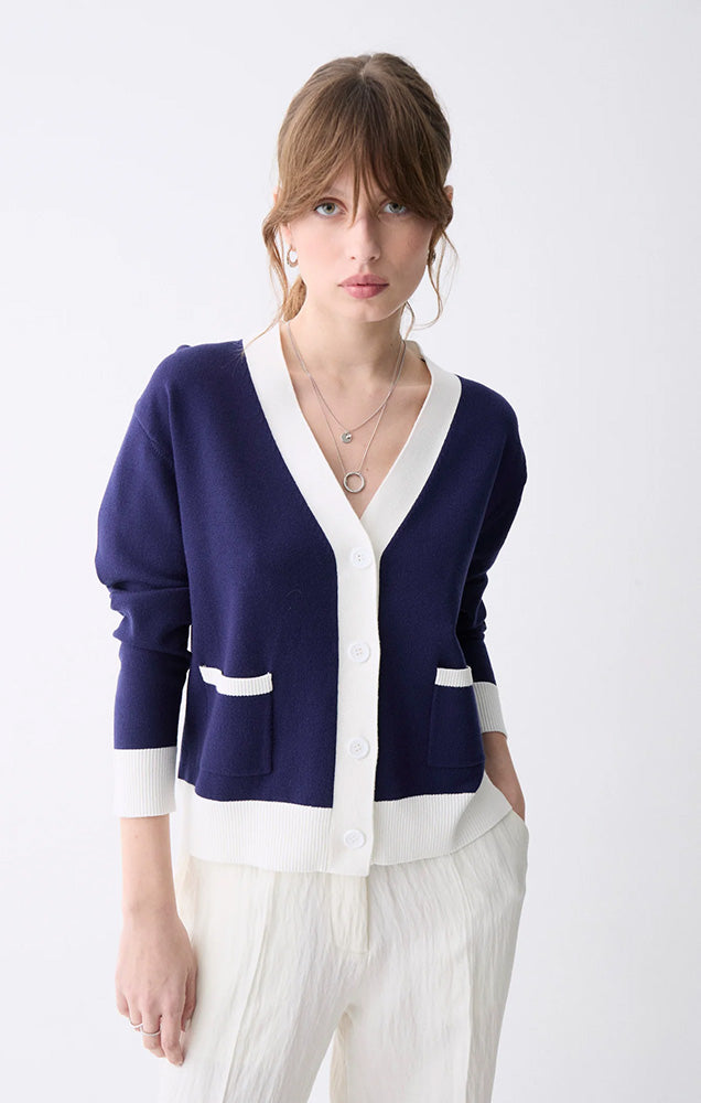 DÈLUC LISBOA CARDIGAN IN NAVY/WHITE