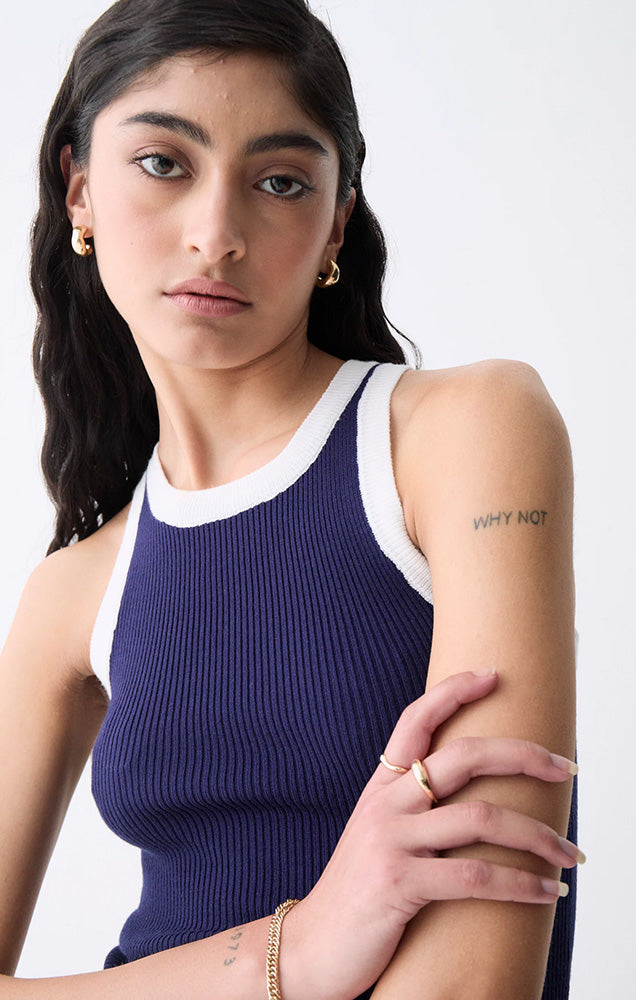 DÈLUC LISBOA KNIT TOP IN NAVY/WHITE