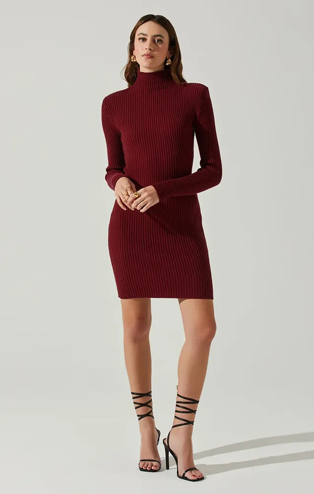 ASTR GWENDOLYN TURTLENECK SWEATER MINI DRESS IN WINE