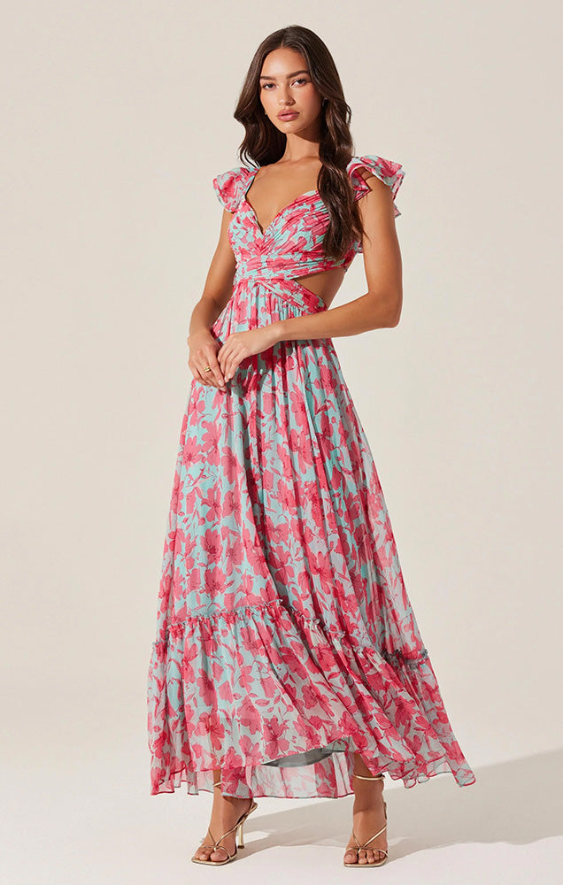 ASTR PRIMROSE FLORAL STRAPPY BACK MAXI DRESS