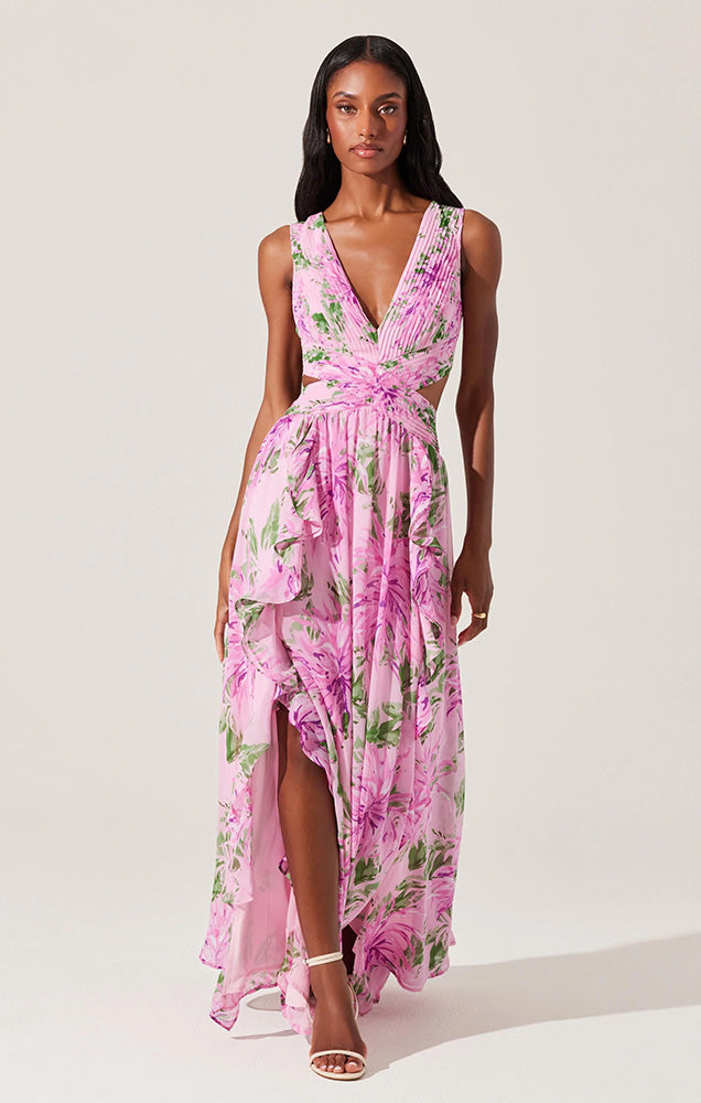 ASTR NOYA FLORAL CUTOUT MAXI DRESS