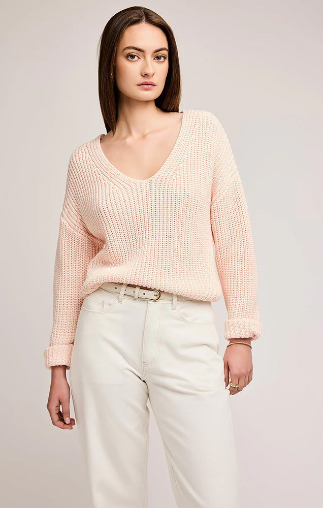 GENTLE FAWN SPENCER V-NECK KNIT SWEATER IN ROSEWATER