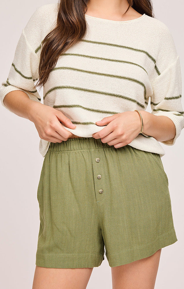 GENTLE FAWN AMALFI LINEN SHORTS IN MATCHA