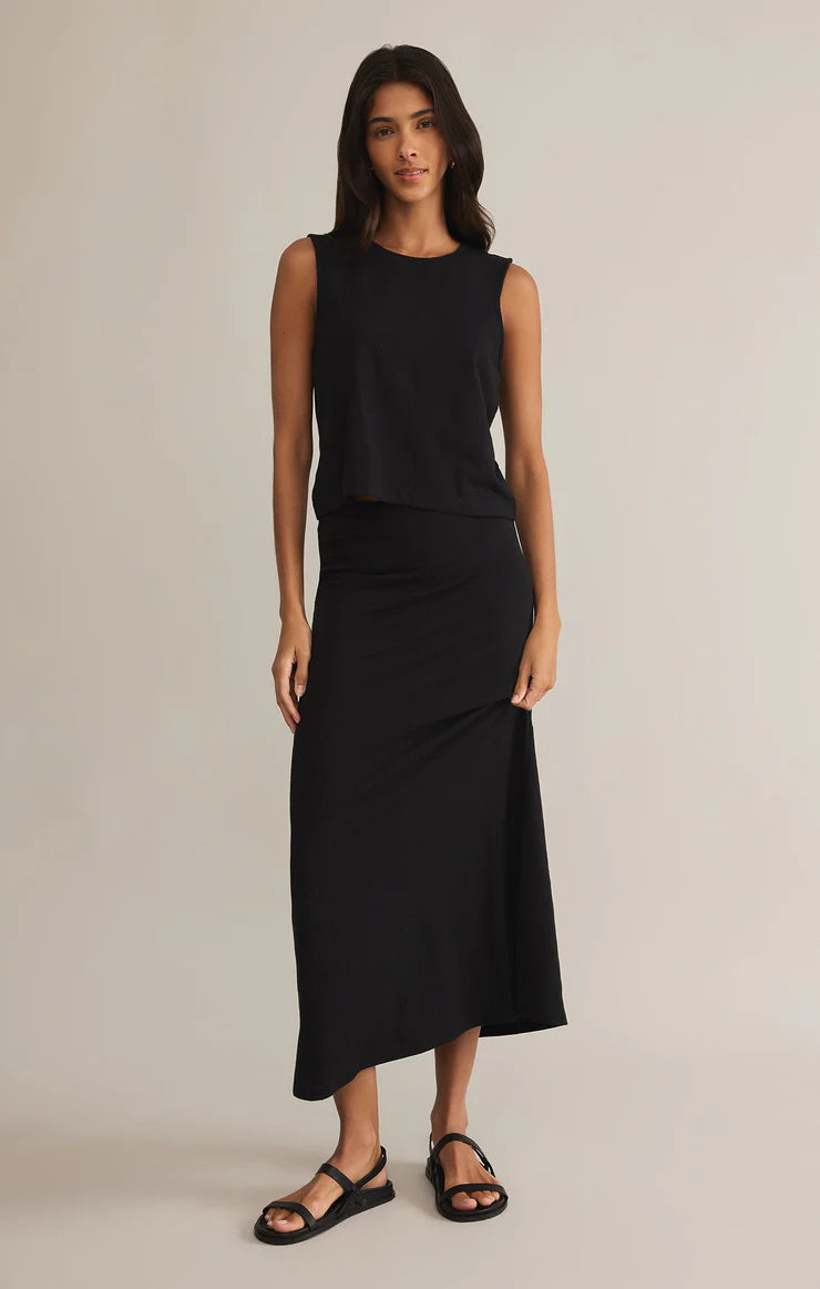 Z SUPPLY DELAVINE TEXTURED MIDI SKIRT IN BLACK