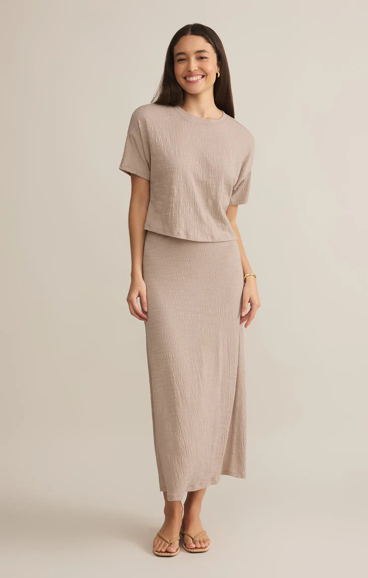 Z SUPPLY DELAVINE TEXTURED MIDI SKIRT IN PARCHMENT