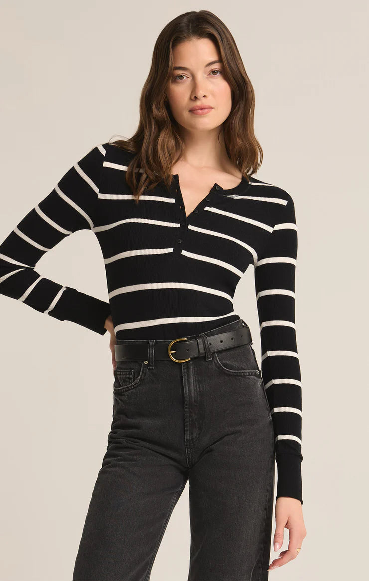 Z SUPPLY SCARLETT RIB STRIPE HENLEY IN BLACK