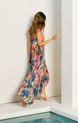 Strapless Pleated Maxi Column Dress