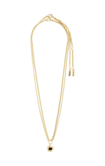 PILGRIM ACT BLACK AGATHE PENDANT 2-IN-1 NECKLACE IN GOLD