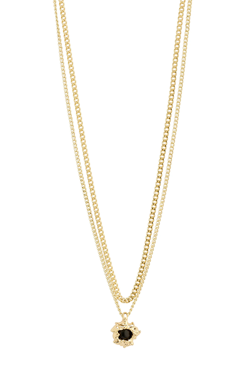 PILGRIM ACT BLACK AGATHE PENDANT 2-IN-1 NECKLACE IN GOLD