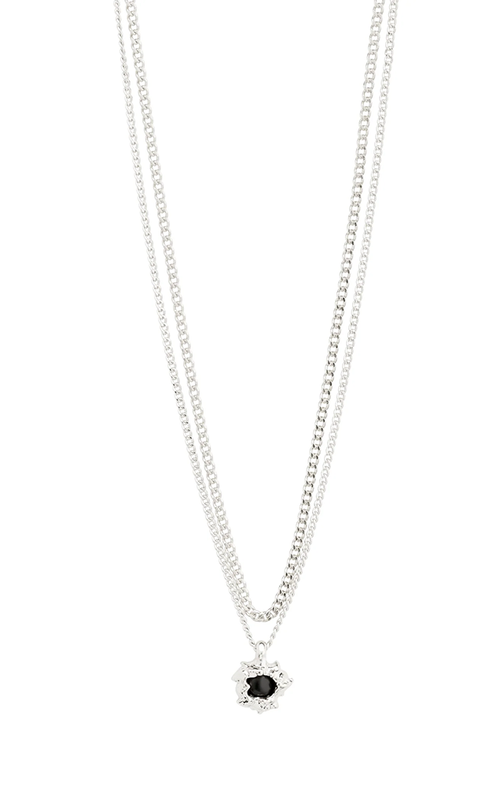 PILGRIM ACT BLACK AGATHE PENDANT 2-IN-1 NECKLACE IN SILVER