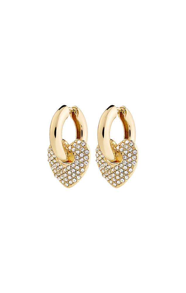 PILGRIM DUNE RECYCLED CRYSTAL HEARTS EARRINGS IN GOLD