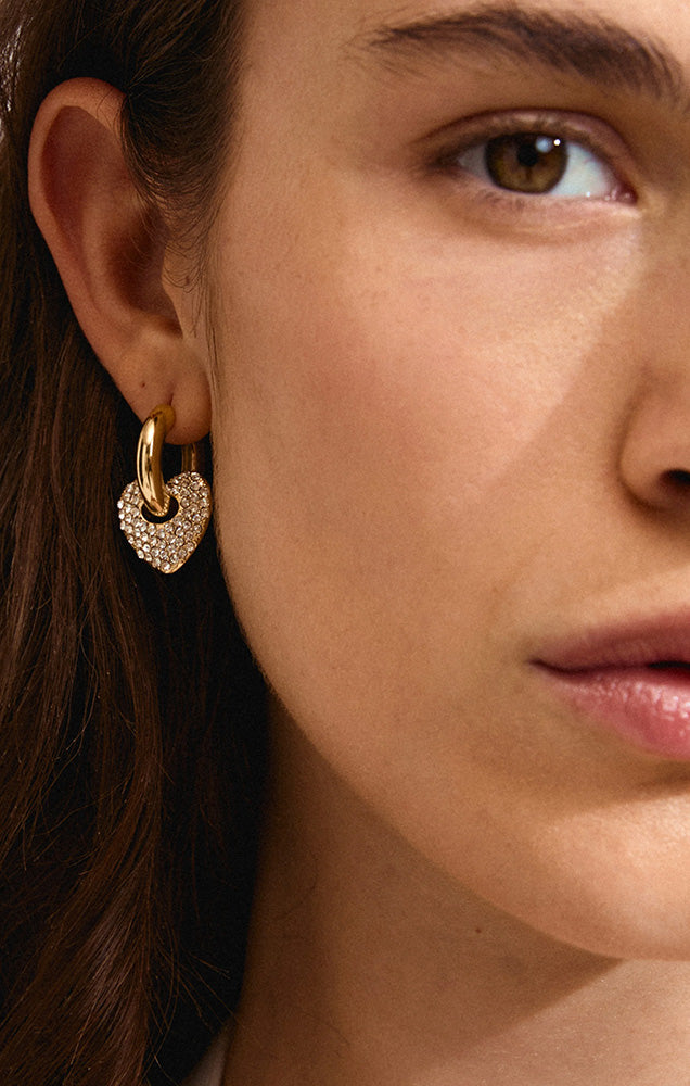 PILGRIM DUNE RECYCLED CRYSTAL HEARTS EARRINGS IN GOLD