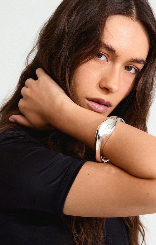 PILGRIM DUNE RECYCLED CHUNKY BANGLE BRACELET IN SILVER