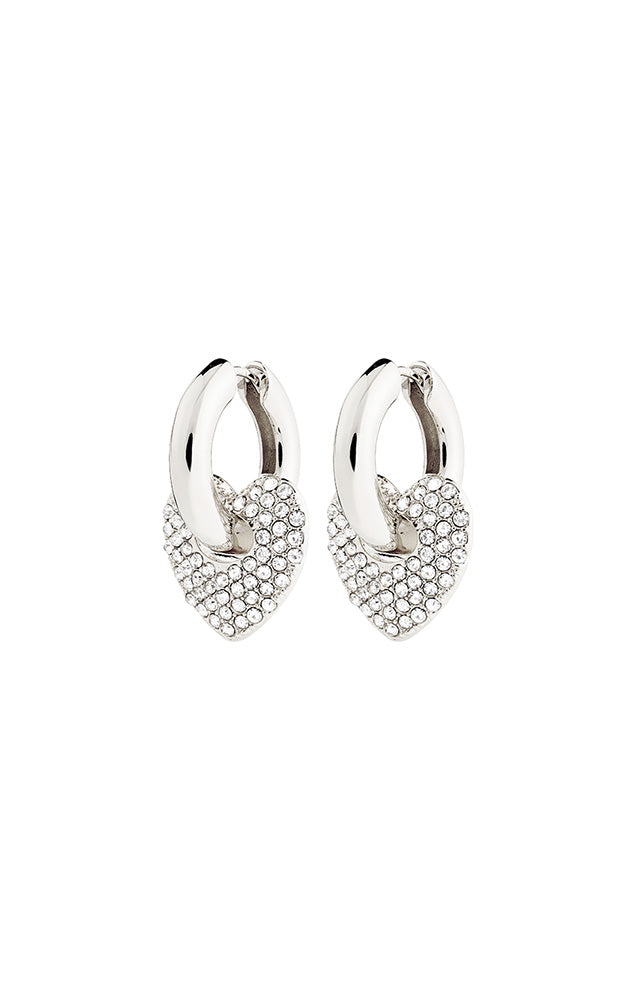 PILGRIM DUNE RECYCLED CRYSTAL HEARTS EARRINGS IN SILVER