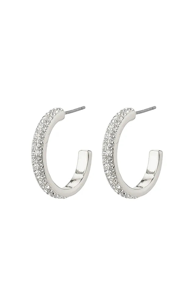 PILGRIM HEAT RECYCLED CRYSTAL HOOP EARRINGS IN SILVER