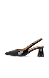 Biamaralyn Sculptural Heel Slingbacks in Brown Pull Up Patent