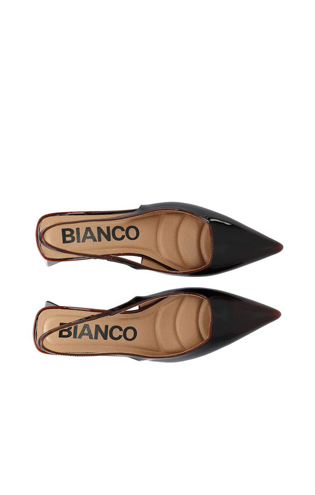 Biamaralyn Sculptural Heel Slingbacks in Brown Pull Up Patent