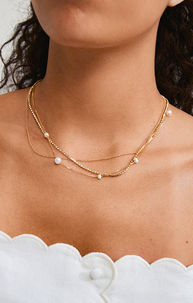 PILGRIM STARLIGHT RECYCLED PEARL & CRYSTAL NECKLACE 3-IN-1