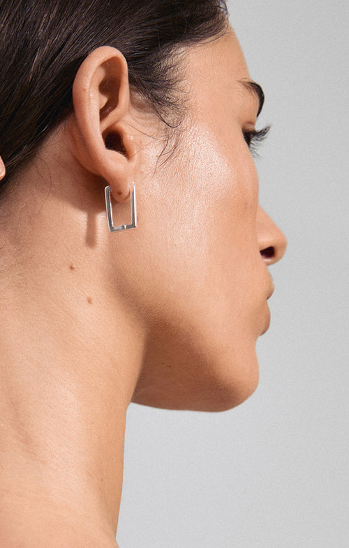 PILGRIM FEEL RECYCLED SQUARE HOOP EARRINGS IN SILVER