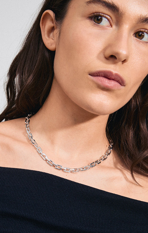 PILGRIM FEEL RECYCLED CABLE CHAIN NECKLACE IN SILVER