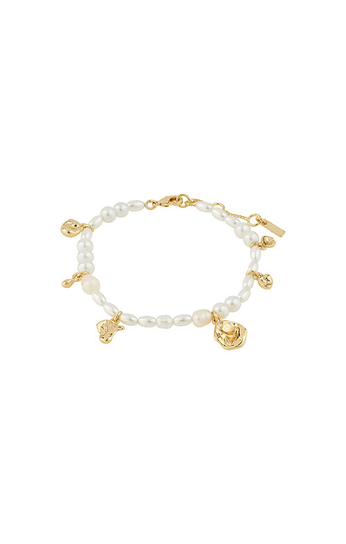 PILGRIM INTENT FRESHWATER PEARLS & PENDANTS BRACELET IN GOLD
