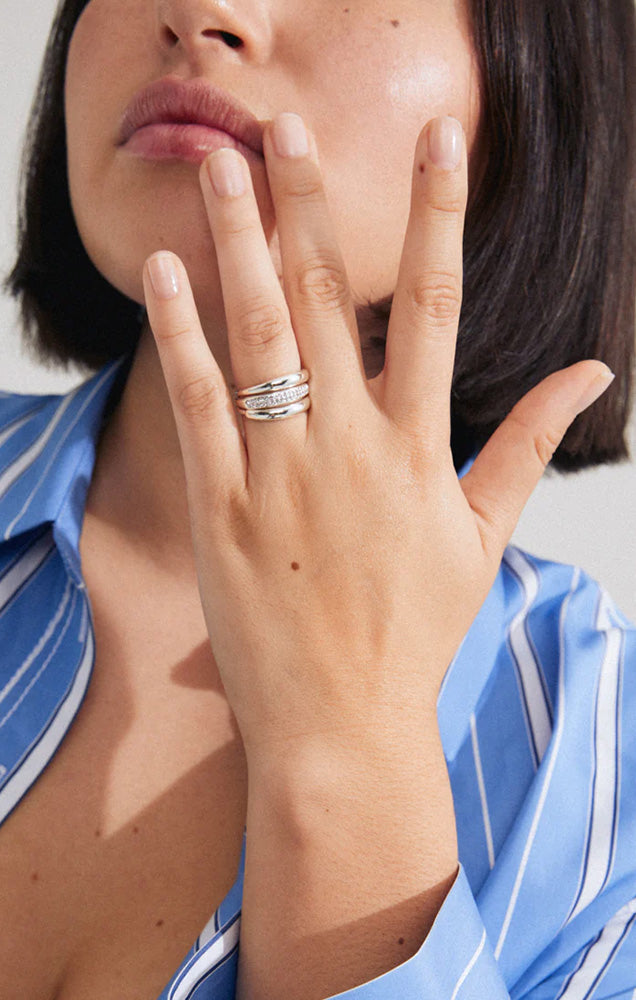 PILGRIM BLOOM RECYCLED CRYSTAL RING, 3-IN-1 SET IN SILVER
