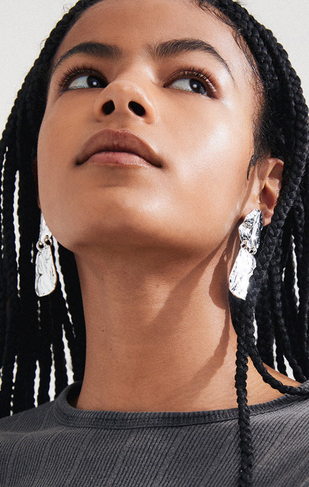 PILGRIM BLOOM RECYCLED HAMMERED EARRINGS IN SILVER