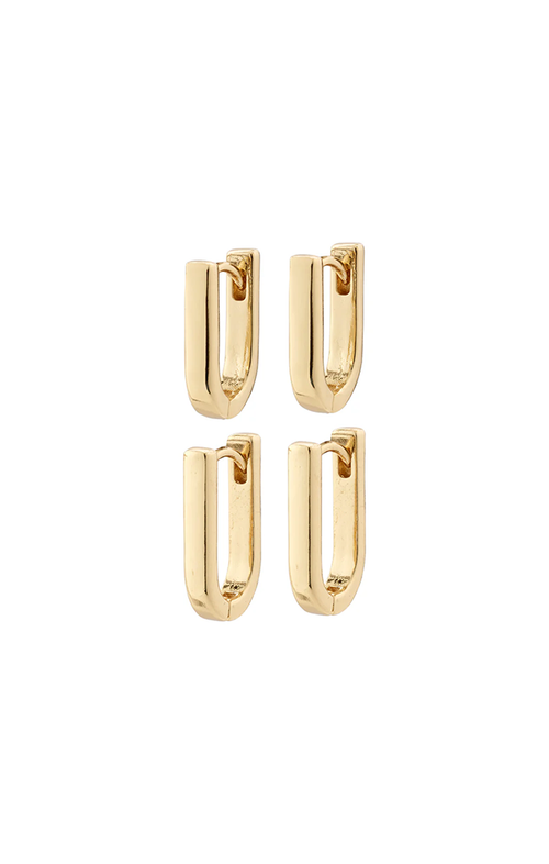 PILGRIM STAY RECYCLED HUGGIE U HOOP EARRINGS 2-IN-1 SET IN GOLD