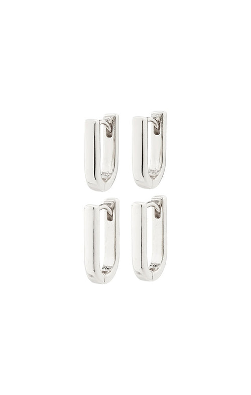 PILGRIM STAY RECYCLED HUGGIE U HOOP EARRINGS 2-IN-1 SET IN SILVER
