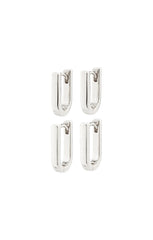 PILGRIM STAY RECYCLED HUGGIE U HOOP EARRINGS 2-IN-1 SET IN SILVER