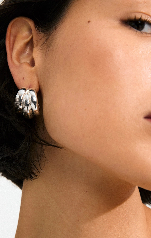 DAMIA RECYCLED HALF HOOP EARRINGS IN SILVER