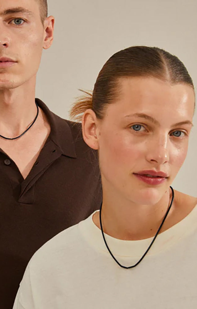 PILGRIM CHARM LEATHER CORD NECKLACE IN BLACK/GOLD