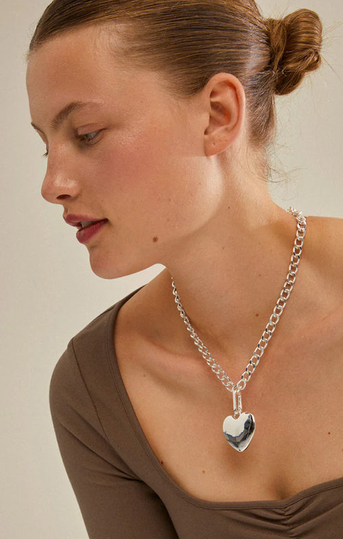 PILGRIM CHARM RECYCLED MAXI HEART PENDANT IN SILVER