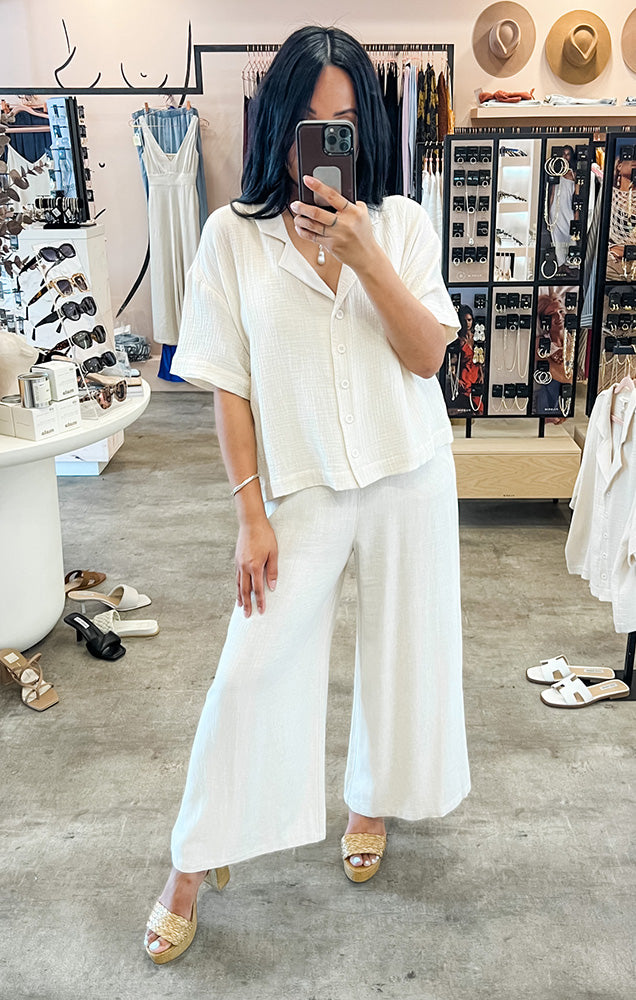 EVE COTTON GAUZE BUTTON-DOWN TOP