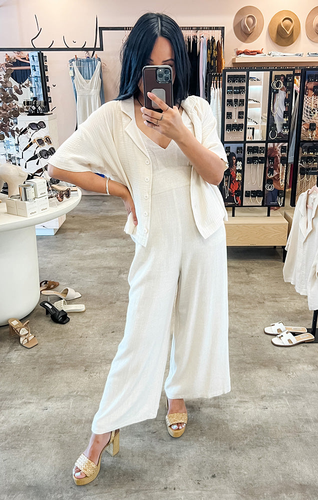 EVE COTTON GAUZE BUTTON-DOWN TOP