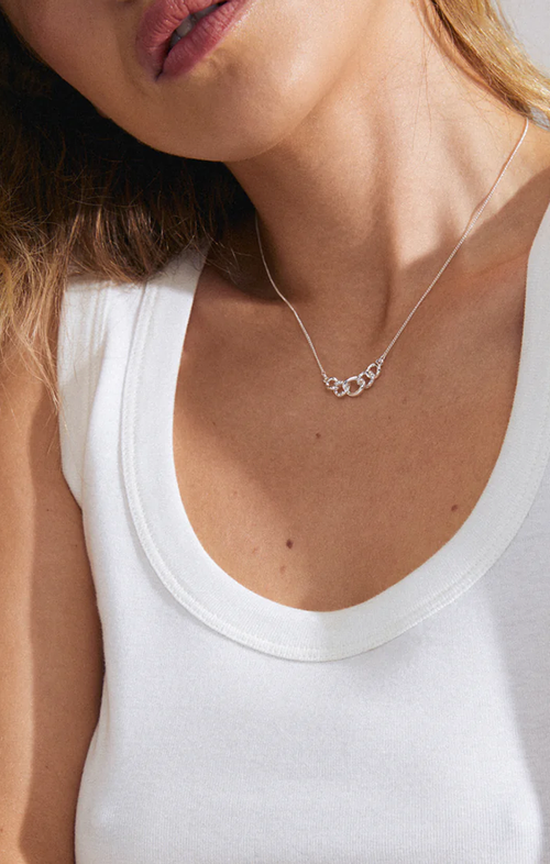 PILGRIM WRENLEY RECYCLED CABLE CHAIN CRYSTAL NECKLACE IN SILVER