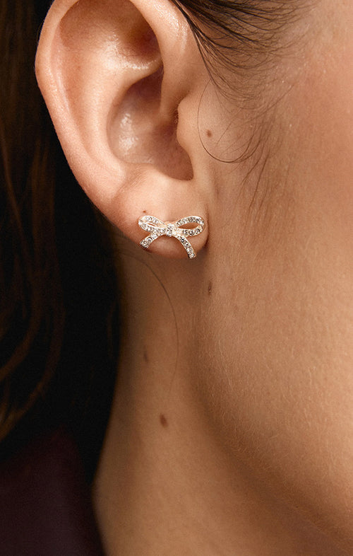 PILGRIM CATHARINA RECYCLED MICRO CRYSTAL BOW EARRINGS IN SILVER