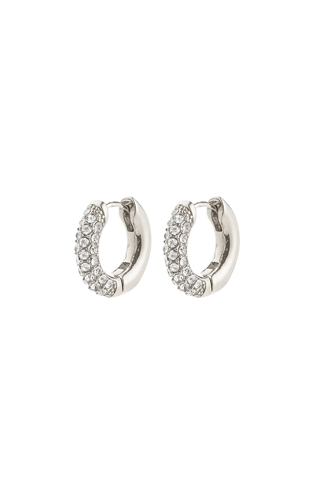 TATUM RECYCLED SMALL CRYSTAL HOOP EARRINGS IN SILVER