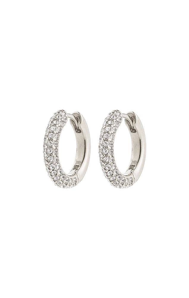 TATUM RECYCLED MEDIUM CRYSTAL HOOP EARRINGS IN SILVER