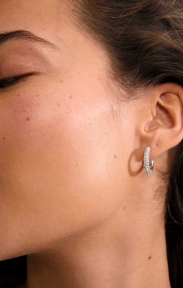 TATUM RECYCLED MEDIUM CRYSTAL HOOP EARRINGS IN SILVER