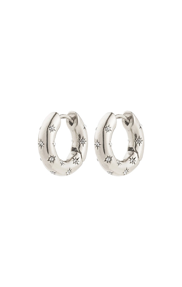 NEVEAH RECYCLED CHUNKY CRYSTAL HOOPS IN SILVER