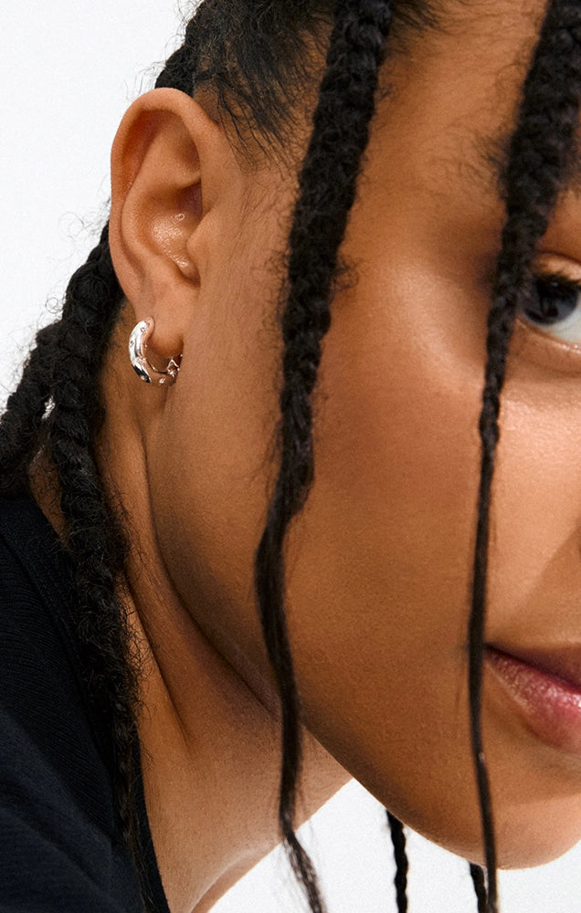 NEVEAH RECYCLED CHUNKY CRYSTAL HOOPS IN SILVER