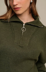 SPENCER HALF ZIP SWEATER IN ECRU MELANGE
