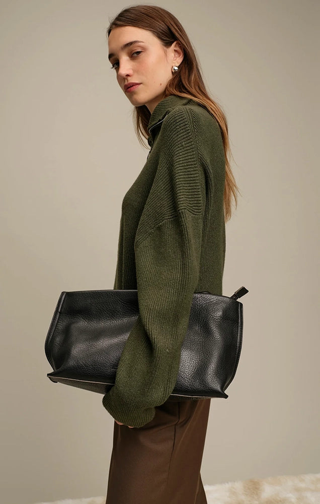 SPENCER HALF ZIP SWEATER IN ECRU MELANGE