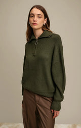 SPENCER HALF ZIP SWEATER IN ECRU MELANGE